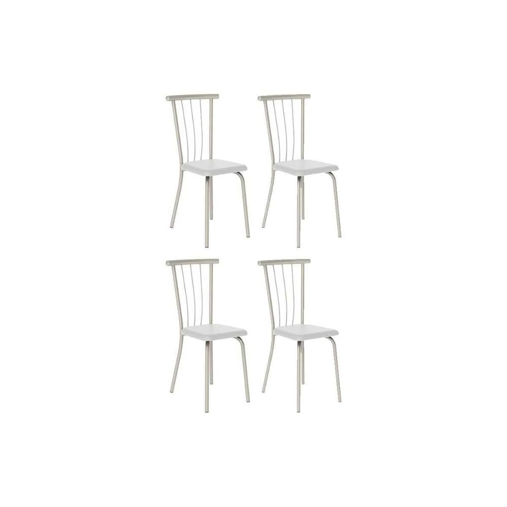 Cadeira Sala de Jantar 154 Aço Kit 4 Uni Prata/Courano Branco - Carraro