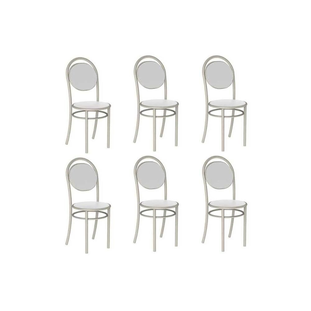 Cadeira Sala de Jantar 190 Aço Kit 6 Uni Prata/Courano Branco - Carraro