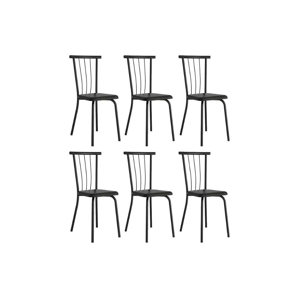 Cadeira Sala de Jantar 154 Aço Kit 6 Uni Preto/Courano Preto - Carraro