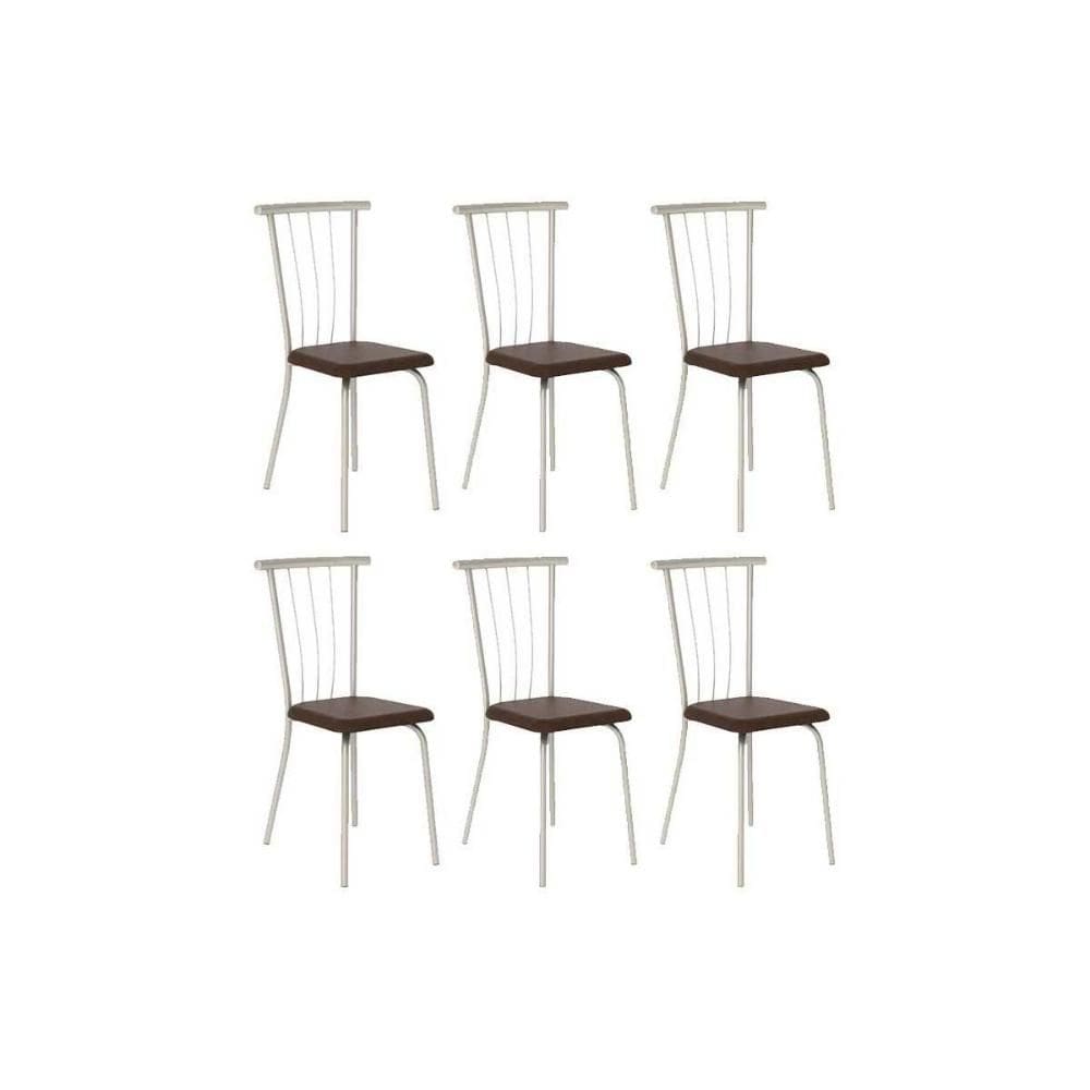 Cadeira Sala de Jantar 154 Aço Kit 6 Uni Prata/Courano Cacau - Carraro