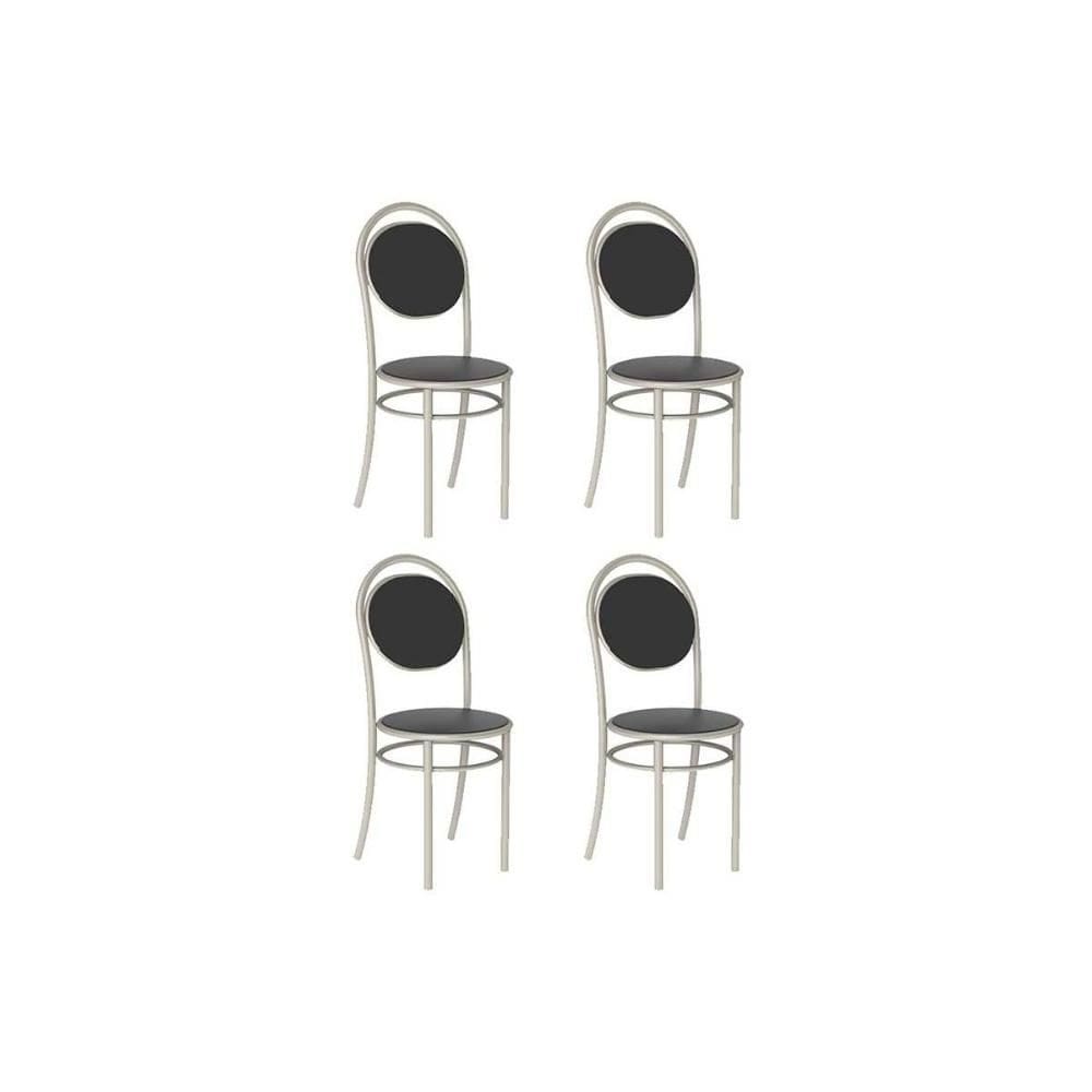 Cadeira Sala de Jantar 190 Aço Kit 4 Uni Prata/Courano Preto - Carraro