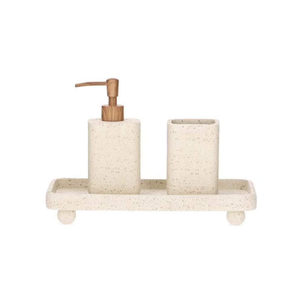 Conjunto Para Banheiro Em Poliresina Bege Com 3 Peças Mart