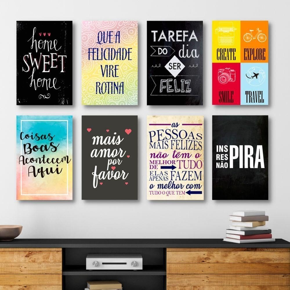 Kit Placas Decorativas Frases Mdf - 8 Placas
