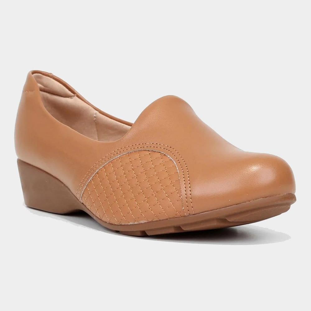 Scarpin Couro Modare Salto Baixo Anabela Joanete - Caramelo