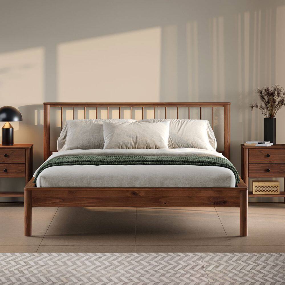 Cama de Casal Madeira 140x190cm Cabeceira Ripada Castanho Apoana