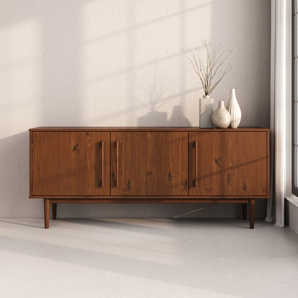 Aparador de Sala Minimalista Buffet 4 Prateleiras Madeira Castanho TECCA
