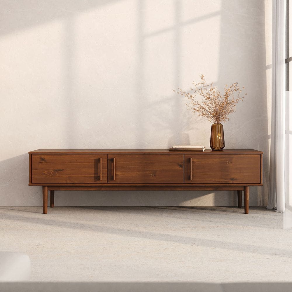 Rack TV 75 Polegadas Para Sala Moderno Madeira Castanho TECCA