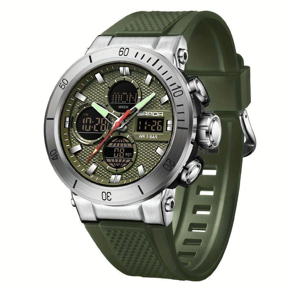 Relógio De Pulso Esportivo Masculino De Moda Com Display Duplo, Alarme Exército Verde