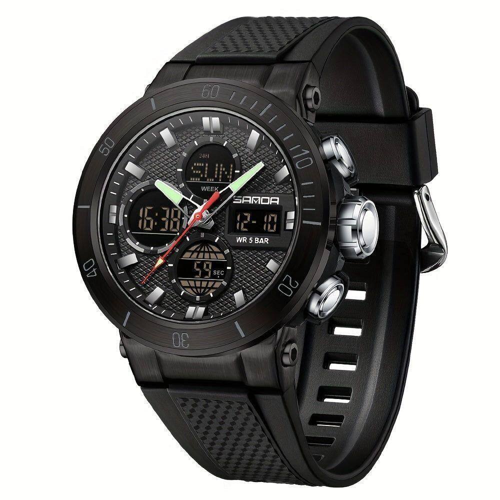 Relógio De Pulso Esportivo Masculino De Moda Com Display Duplo, Alarme Preto Completo