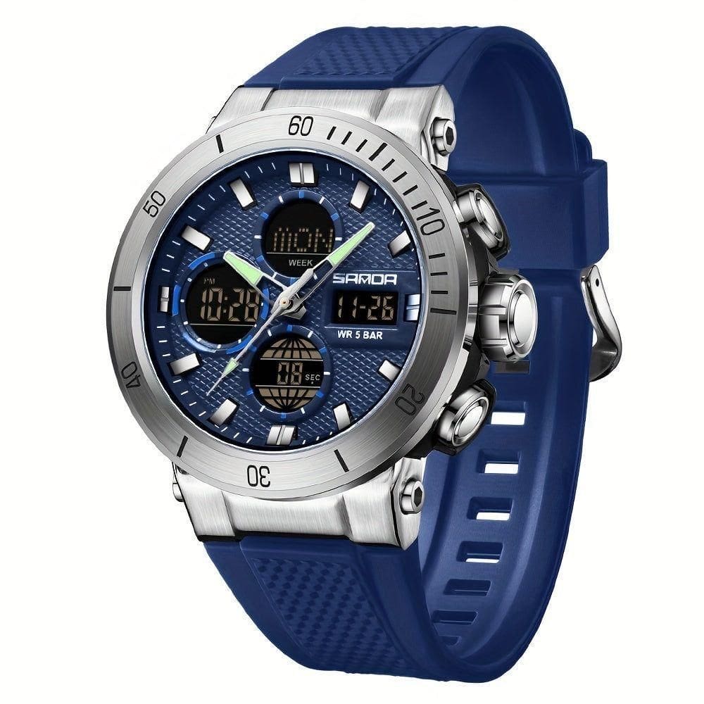 Relógio De Pulso Esportivo Masculino De Moda Com Display Duplo, Alarme Azul