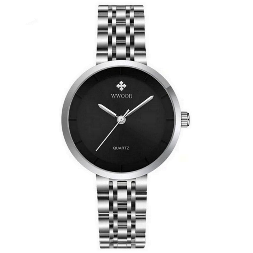 Relógio Feminino De Quartzo Minimalista Pulseira De Aço Inoxidável A Prova D´agua Prata