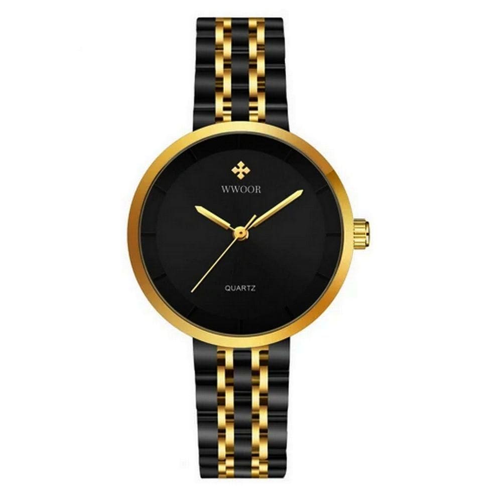 Relógio Feminino De Quartzo Minimalista Pulseira De Aço Inoxidável A Prova D´agua Preto