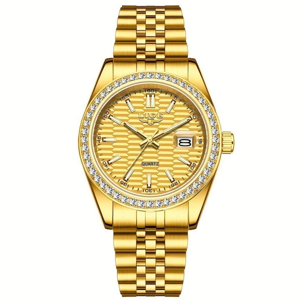 Relógio - Estilo Clássico, Mostrador Luminoso, Pulseira De Aço Inoxidável Dourado