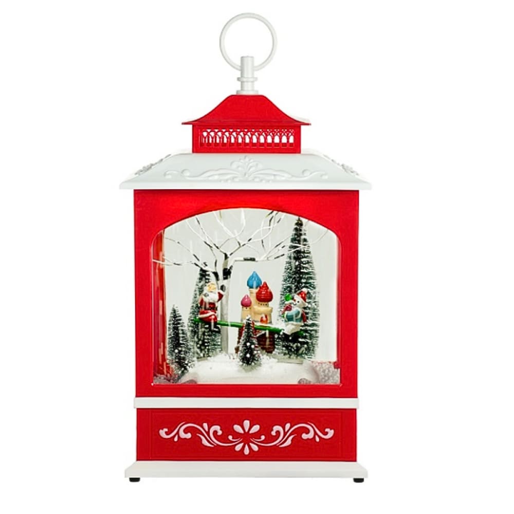 Lanterna Vermelha Com Papai Noel E Boneco de Neve - Magizi