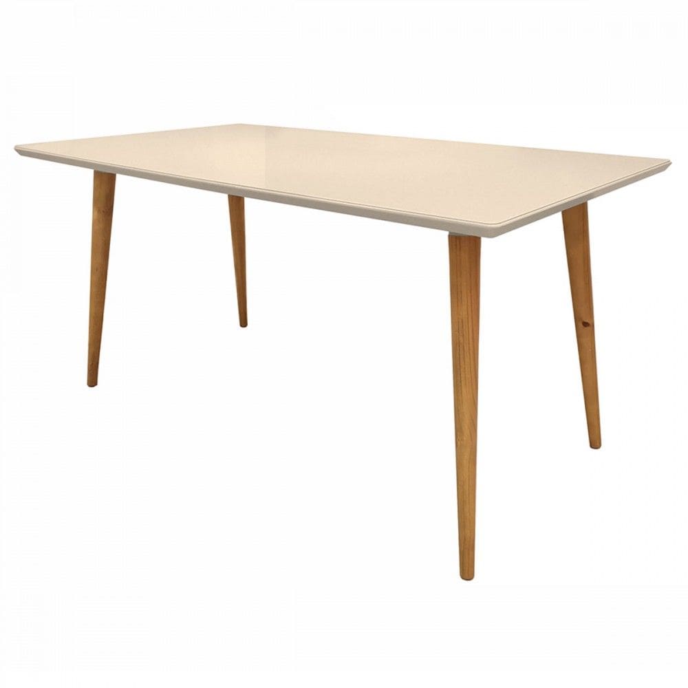 Mesa de Madeira Mallet Tampo em Vidro Off White 050.376 - Pnr Móveis
