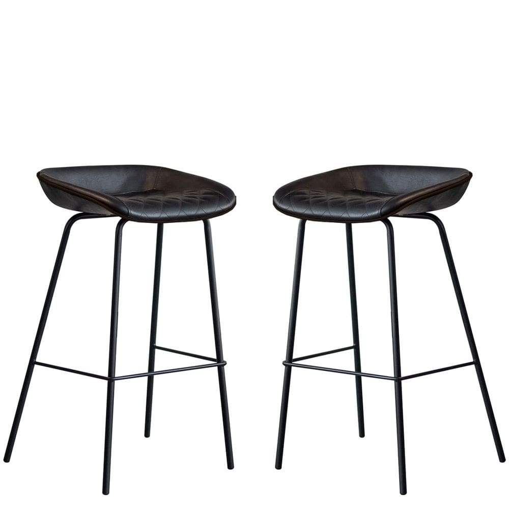 Kit 2 Cadeira Banqueta Alta Com Assento Estofado em Couro Black Leather EdeCasaMoveis