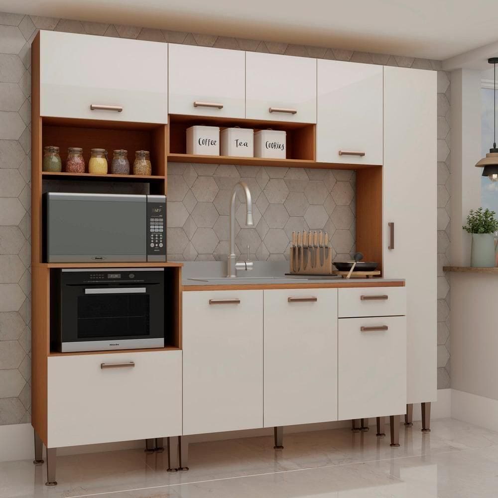 Armário De Cozinha Completo Genialflex Essência Freijo White Laca