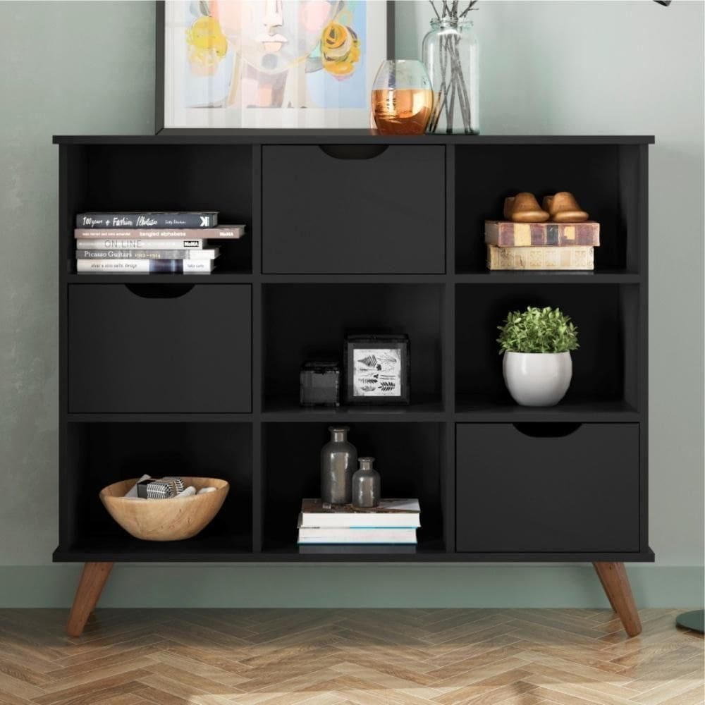 Nicho Organizador Preto Retrô ( + Kit 3 Gavetas Pretas (