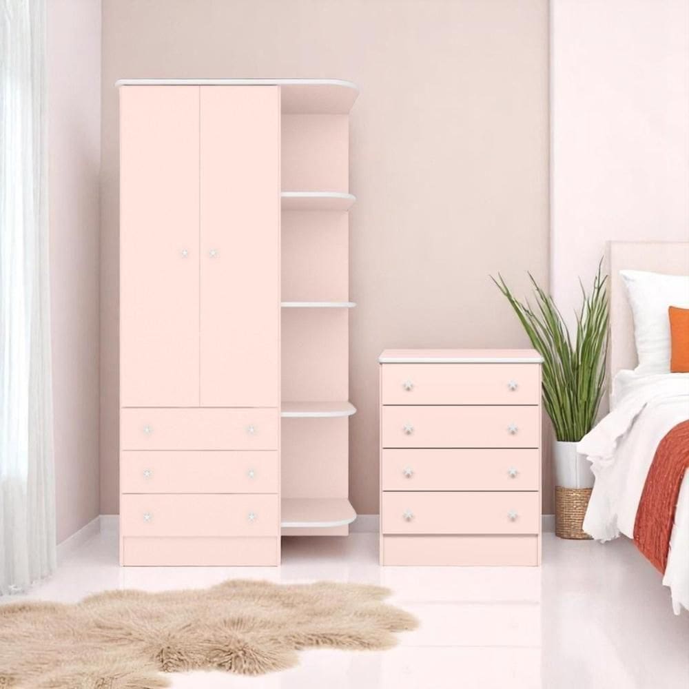 2523 - Comoda Com Trocador Rosa Acetinado Doce Sonho (,825 - G. Roupa Inf. 2pts Rosa Acetinado (