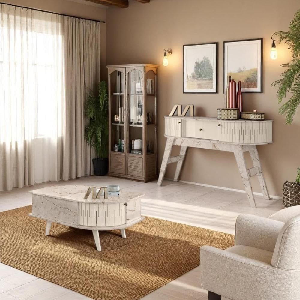 Conjunto Turim C/ Mesa De Centro Nevada Calacata/off-white