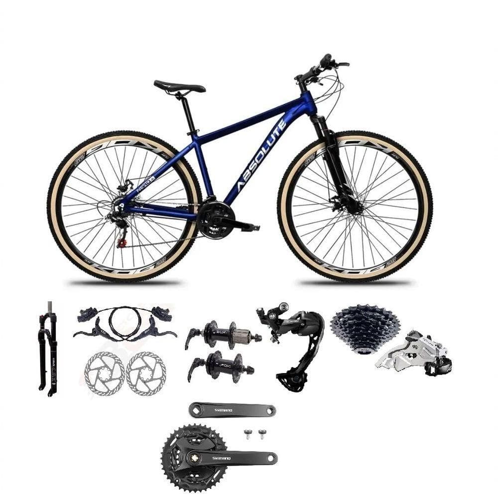 Bicicleta Aro 29 Absolute Nero 5 Câmbios Shimano Alívio/altus 27v Freio A Oléo Garfo Trava Pneu C/faixa -azul Tam.21