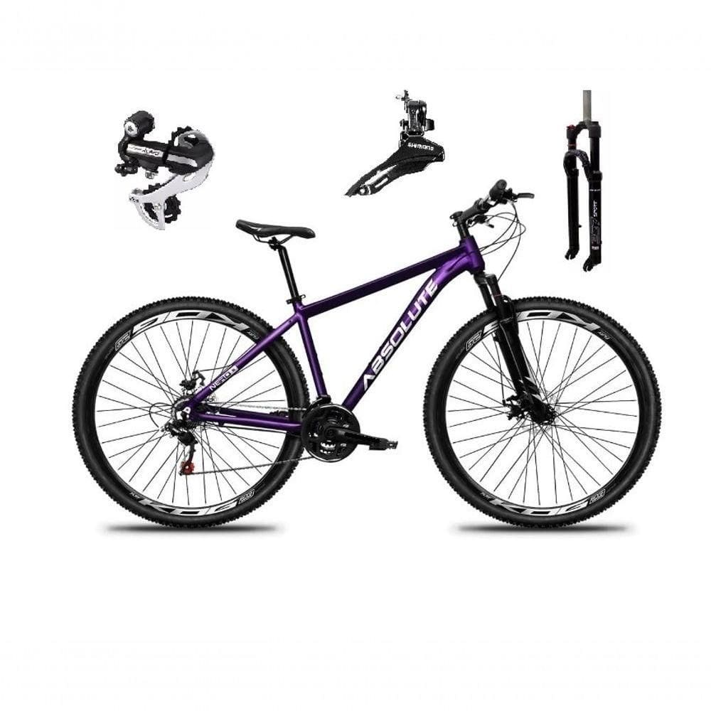 Bicicleta Aro 29 Absolute Nero 5 Câmbio Shimano 24v Acera K7 Garfo Trava Freio A Disco - Roxo Tam.13.8
