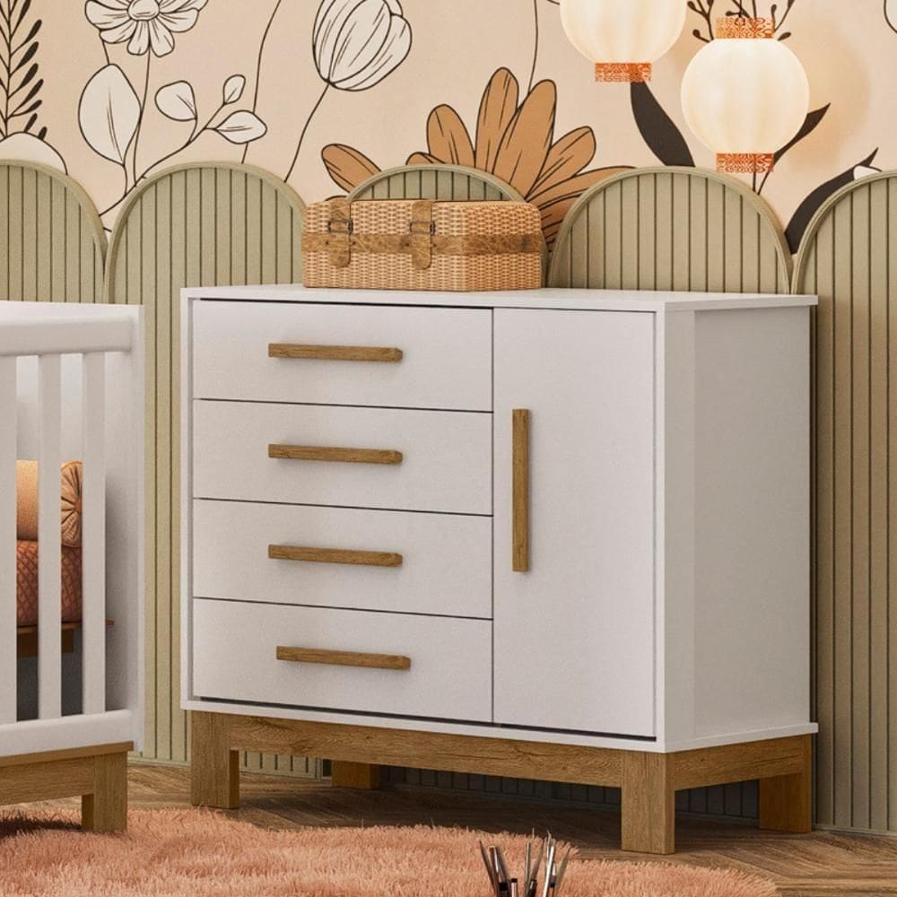 Cômoda Sapateira 1 Porta 4 Gavetas Luar Branco Acetinado