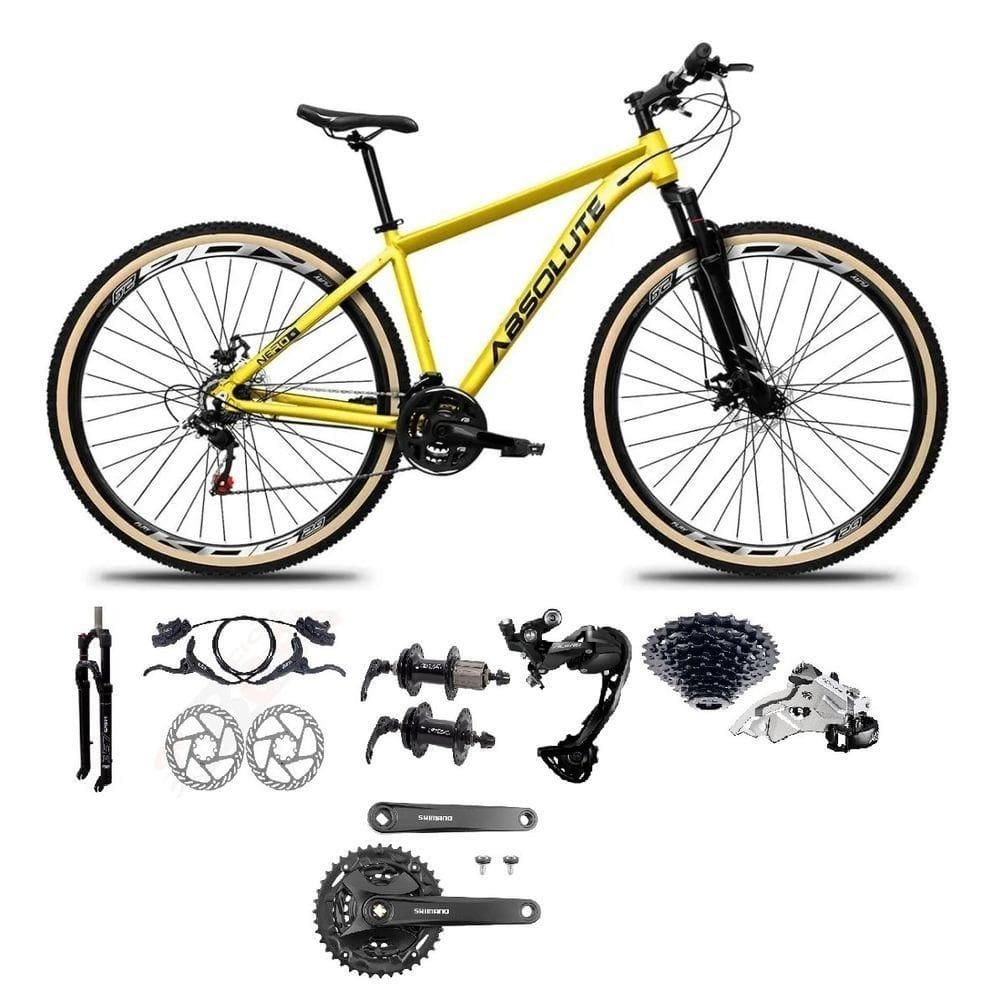 Bicicleta Aro 29 Absolute Nero 5 Câmbios Shimano Alívio/altus 27v Freio A Oléo Garfo Trava Pneu C/faixa -amarelo Tam.19