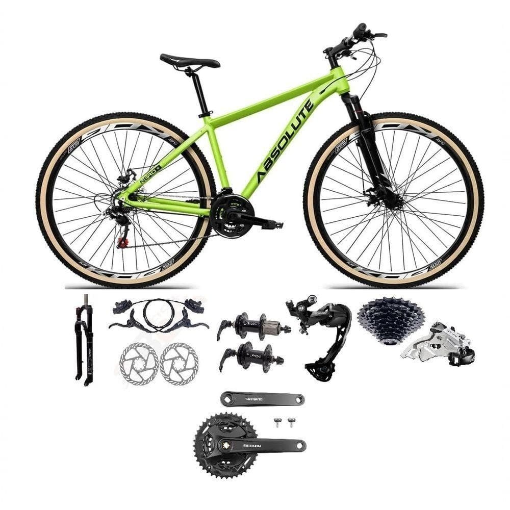 Bicicleta Aro 29 Absolute Nero 5 Câmbios Shimano Alívio/altus 27v Freio A Oléo Garfo Trava Pneu C/faixa -verde Tam.15