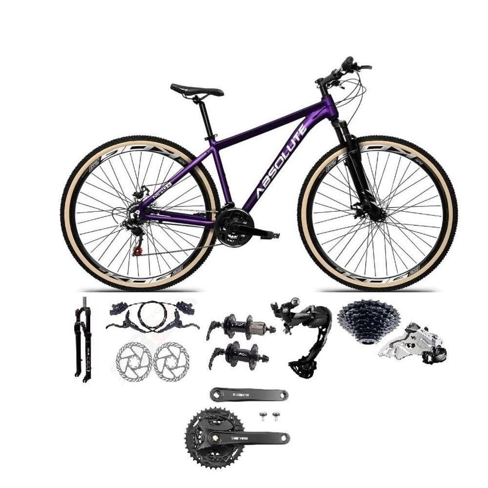 Bicicleta Aro 29 Absolute Nero 5 Câmbios Shimano Alívio/altus 27v Freio A Oléo Garfo Trava Pneu C/faixa -roxo Tam.17