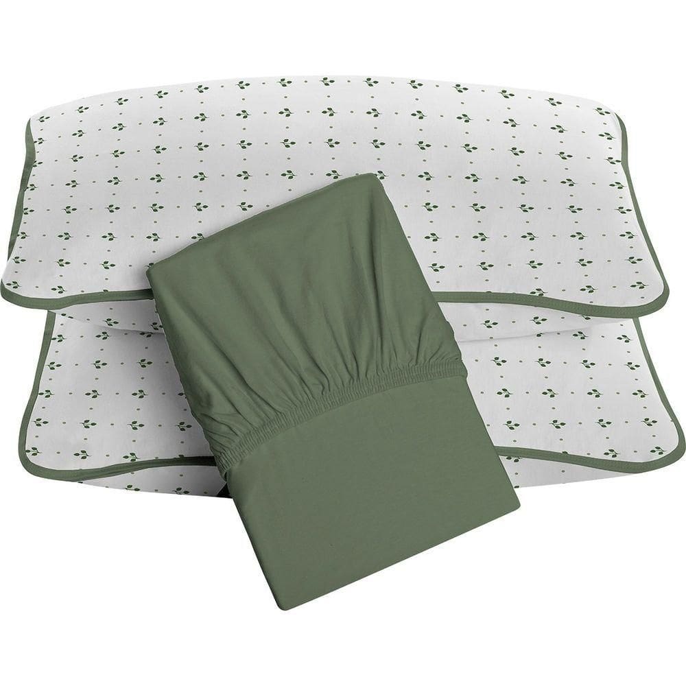 Jogo De Cama Tecebem King Malha 100% Algodão Hugo 3 Peças Premium Oliva