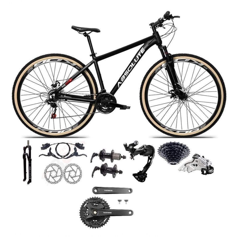 Bicicleta Aro 29 Absolute Nero 5 Câmbios Shimano Alívio/altus 27v Freio A Oléo Garfo Trava Pneu C/faixa -preto Tam.19