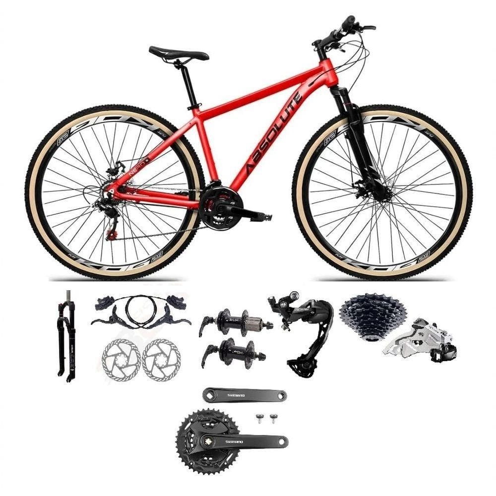 Bicicleta Aro 29 Absolute Nero 5 Câmbios Shimano Alívio/altus 27v Freio A Oléo Garfo Trava Pneu C/faixa -vermelho Tam.21