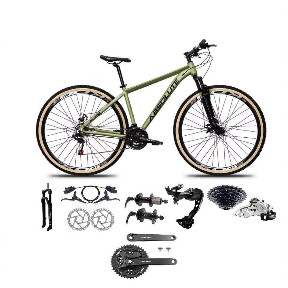 Bicicleta Aro 29 Absolute Nero 5 Câmbios Shimano Alívio/altus 27v Freio A Oléo Garfo Trava Pneu C/faixa -oliva Tam.17