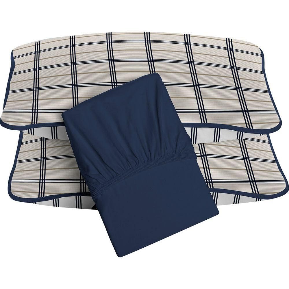 Jogo De Cama Tecebem Queen Malha 100% Algodão Otto 3 Peças Premium Marinho