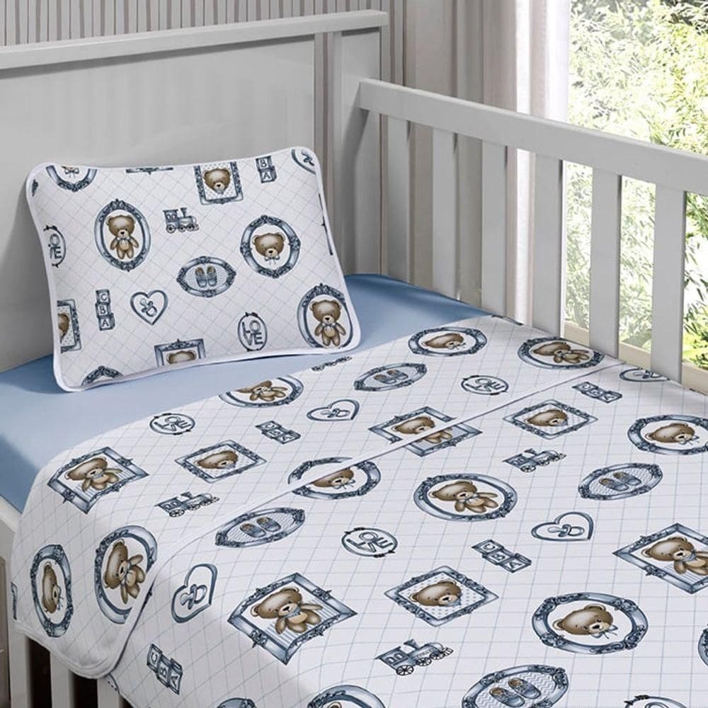 Jogo De Cama Tecebem Mini Cama(montessoriana) Malha 100% Algodão Guilherme 3 Peças Azul