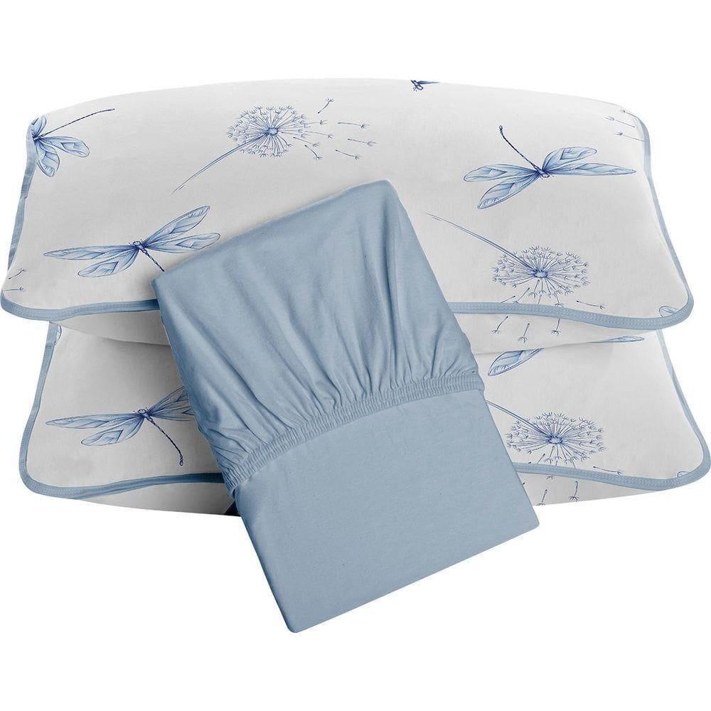 Jogo De Cama Tecebem Queen Malha 100% Algodão Karen 3 Peças Premium Azul