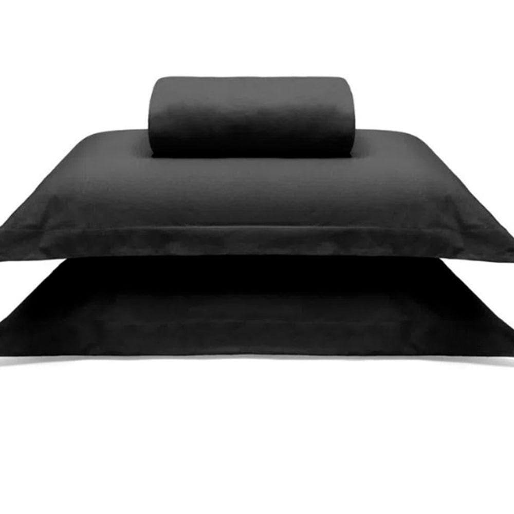 Jogo De Cama Buettner King Malha 100% Algodao Liso 3 Peças Image Preto