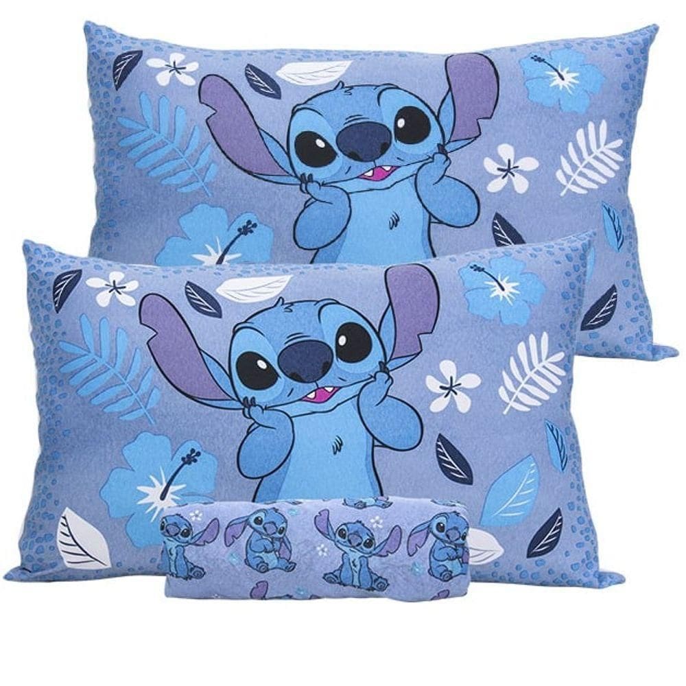 Jogo De Cama Portallar Casal Joy Malha Mista Estampado Disney Stitch 3 Pçs Azul