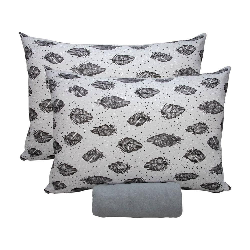 Jogo De Cama Queen Portallar Malha 100% Algodão Praga 3 Peças Cinza