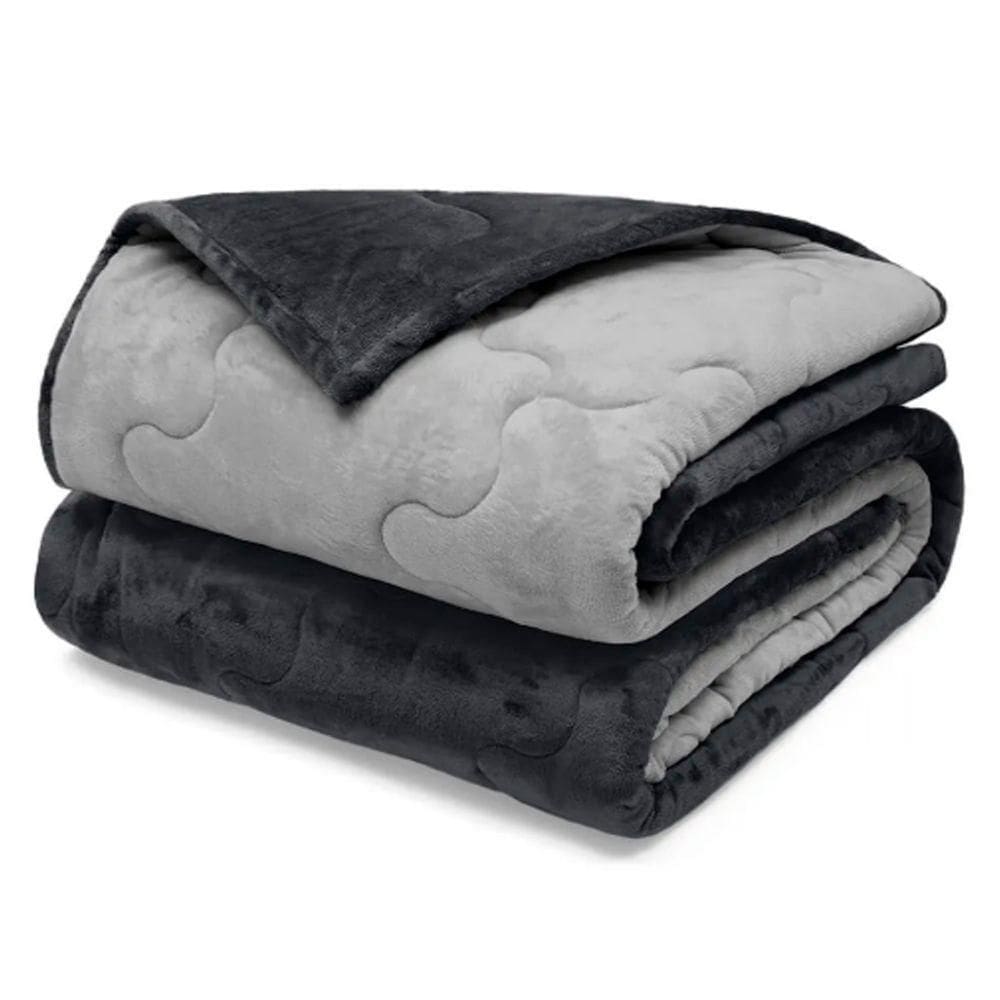 Edredom Buettner Solteiro Plush Flannel 100% Poliéster Dupla Face 160mx240m Preto E Metal Escuro