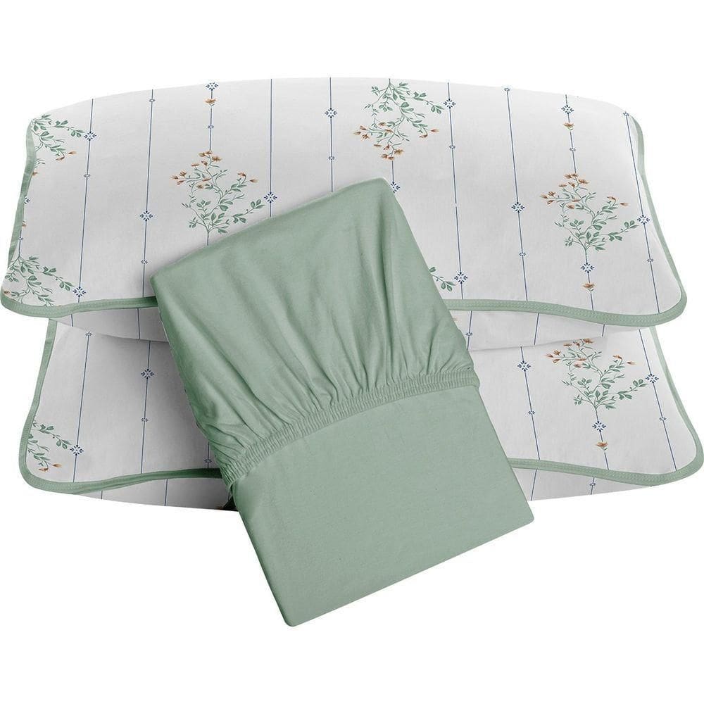 Jogo De Cama Tecebem King Malha 100% Algodão Fran 3 Peças Premium Verde
