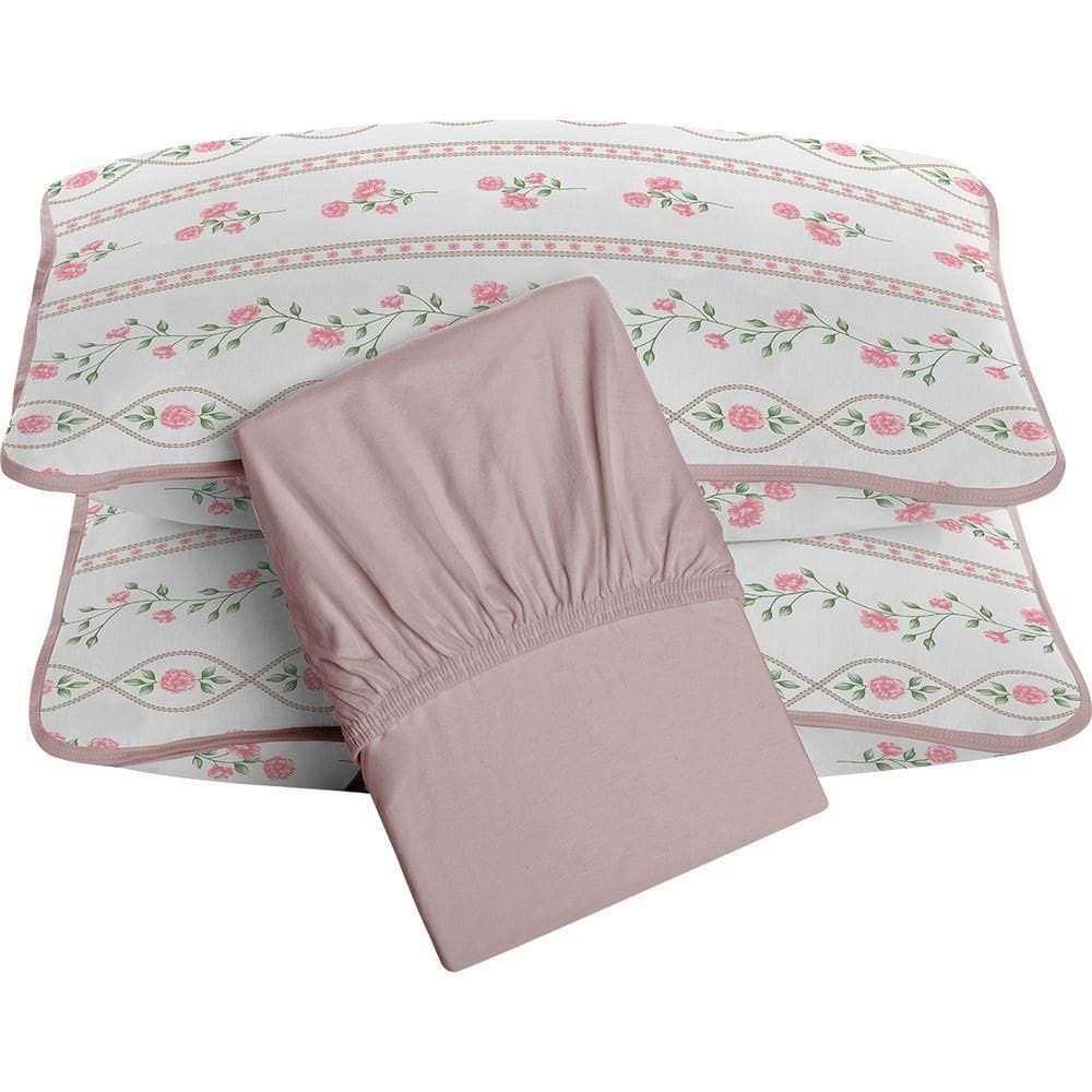 Jogo De Cama Tecebem Queen Malha 100% Algodão Grazi 3 Peças Premium Rosinha