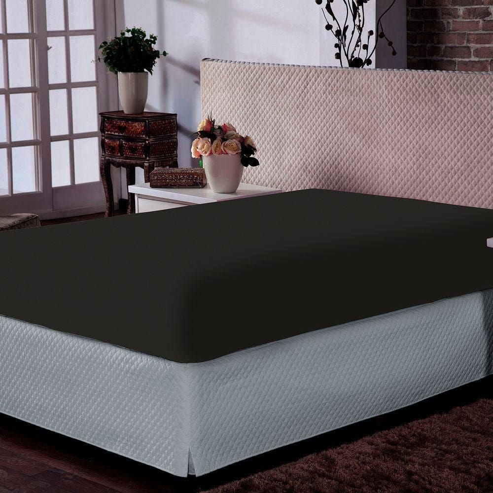 Lençol Portallar Queen Com Elástico Malha 100% Algodão Premiun Classic Preto