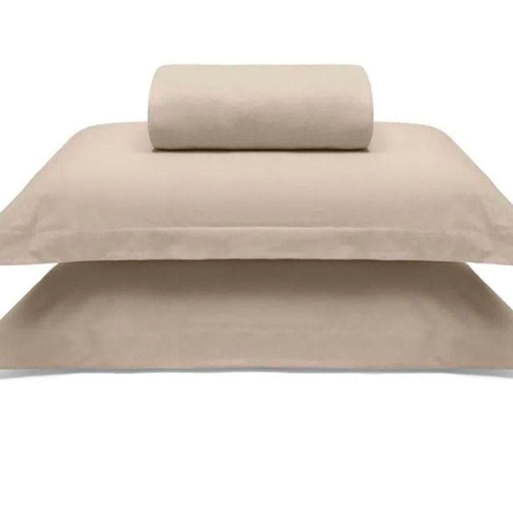 Jogo De Cama Buettner Queen Malha 100% Algodao Liso 3 Peças Image Bege