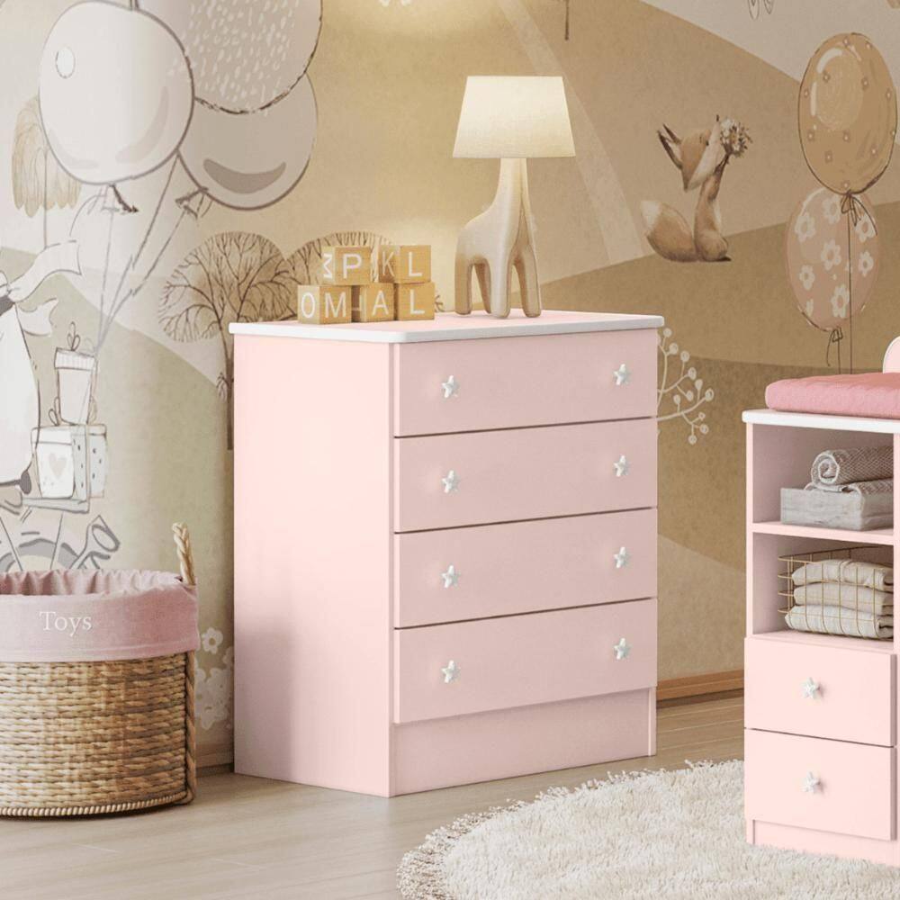 Cômoda 4 Gavetas Aurora Rosa Acetinado