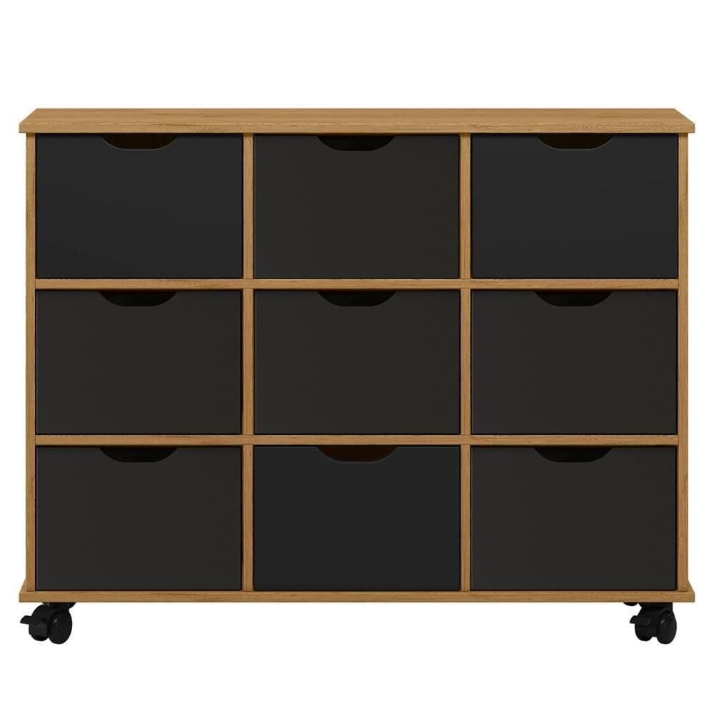 Nicho Organizador 9 Gavetas Com Rodízios Freijó/preto - Qmovi