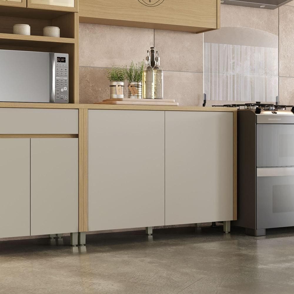 Balcão 2 Portas 120cm Condessa 100% Mdf Nesher Móveis Carvalho/greige