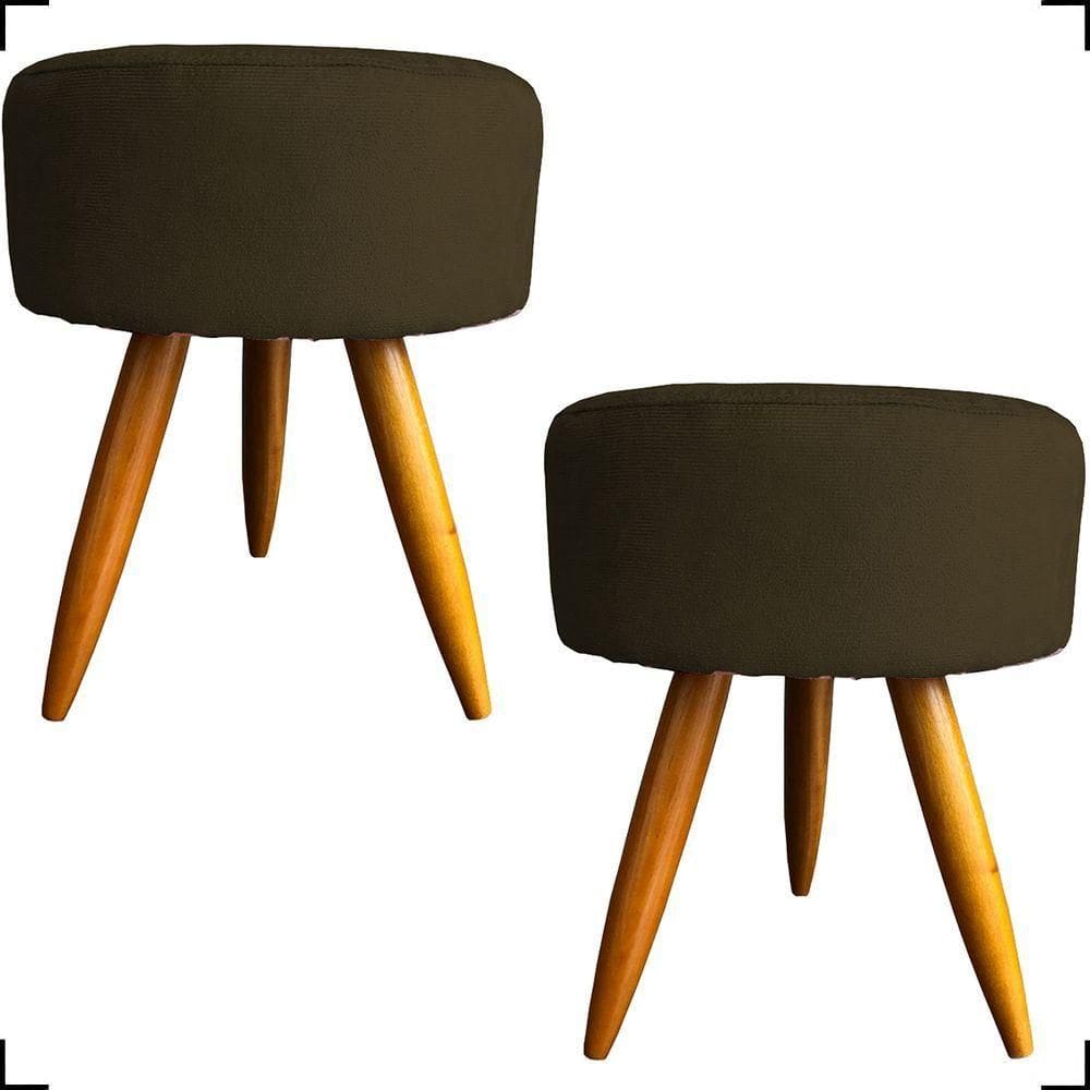 Kit 2 Puff Decorativo Redondo Para Sala Quarto Penteadeira Pé Palito Castanho Suede Cores