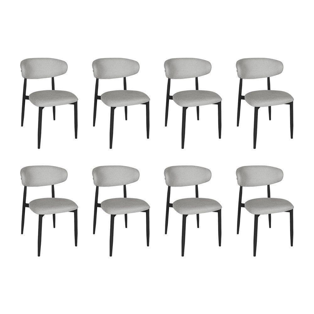 Kit 8 Cadeiras De Jantar Lucy Estrutura Aço Carbono Laminado Preto Com Estofado Linho Cinza